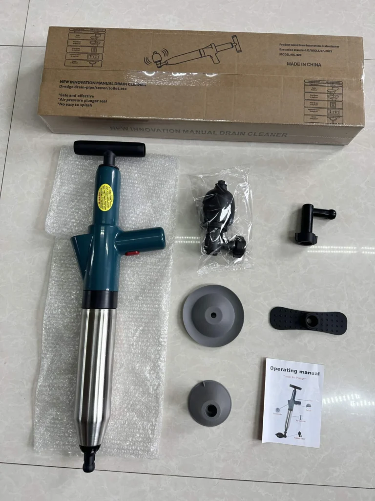 HX-028 manual air-pressure drain opener with stainless-steel pump barrel and included attachments