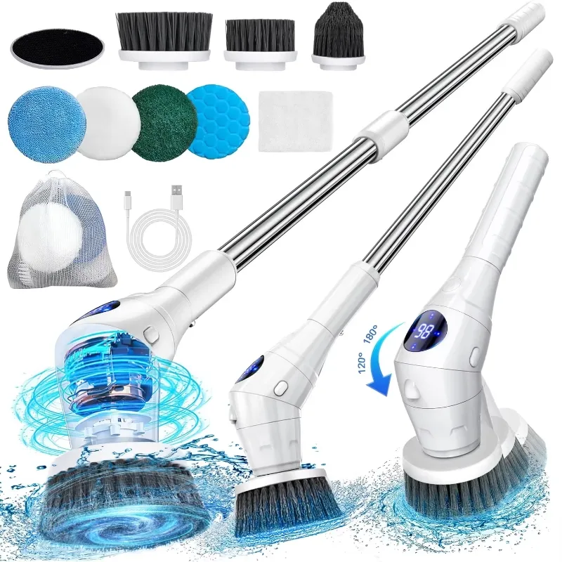 WC-CB002 LCD long-handle electric cleaning brush with interchangeable heads