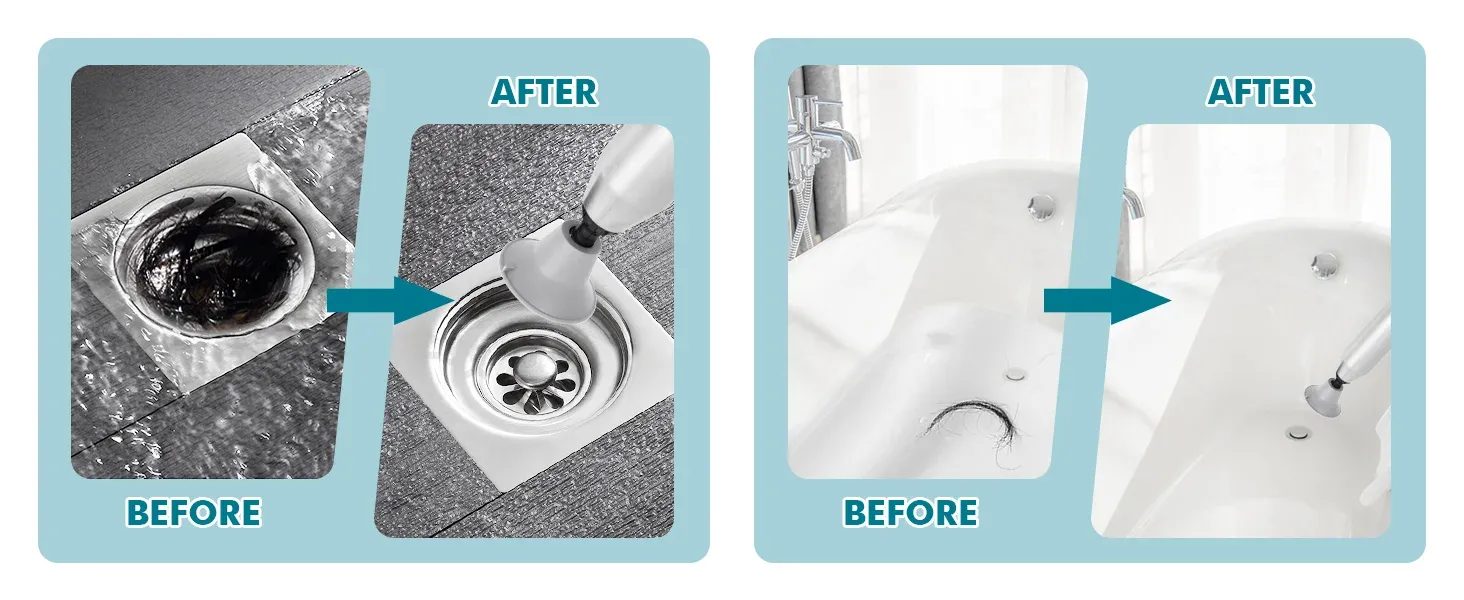 Before and after drain cleaning application examples