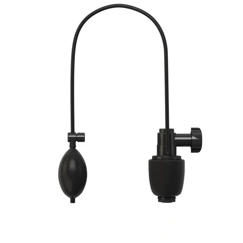 Manual inflation drain cleaner accessory head with hose and hand bulb