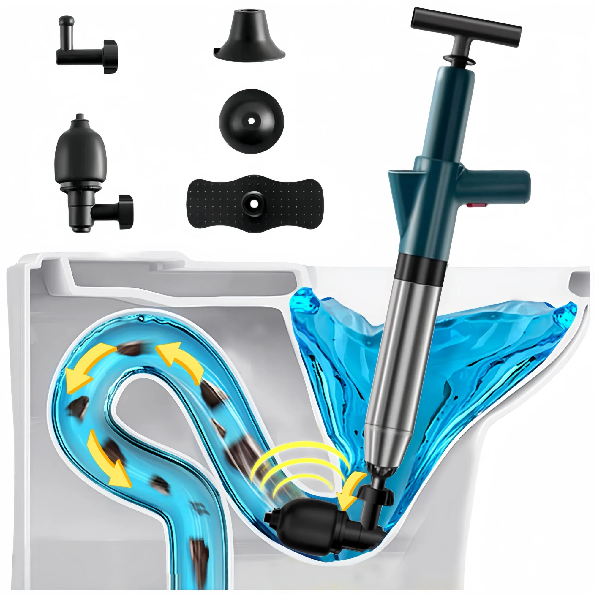 Manual air-pressure drain cleaner working principle