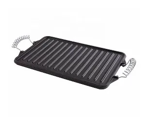Z-046 rectangular ribbed grill plate with metal spring-coil side handles