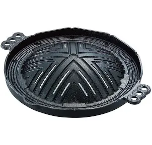Z-060 shallow round body, geometric raised cooking ridges and decorative twin handles