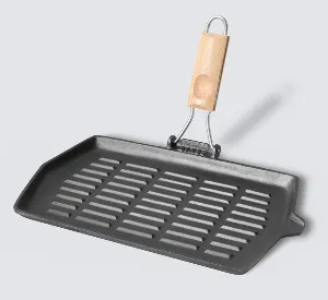 Parrilla rectangular ranurada con mango plegable Z-071