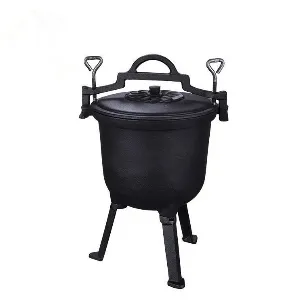 Z-093 cast iron stew pot with tall legs fitted lid and metal lifting handles
