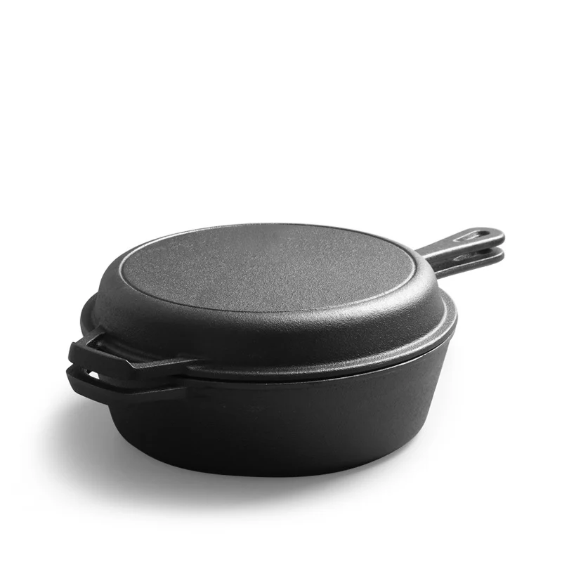 Cast iron combo cooker with the skillet lid in place