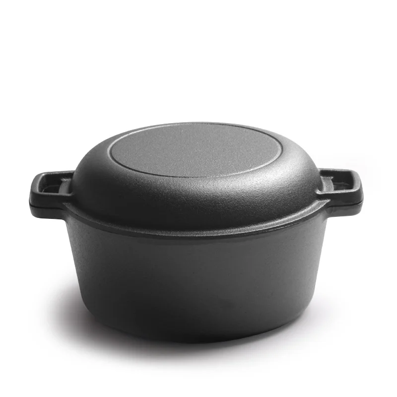 Cast iron double Dutch oven with loop handles on pot and lid