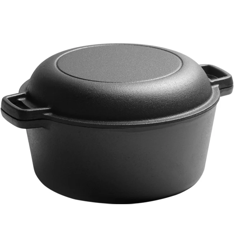Cast iron double Dutch oven with skillet lid on top