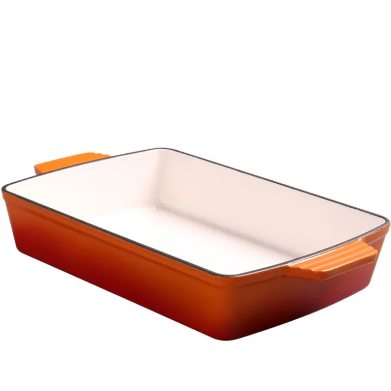 Orange gradient enameled cast iron rectangular baking dish