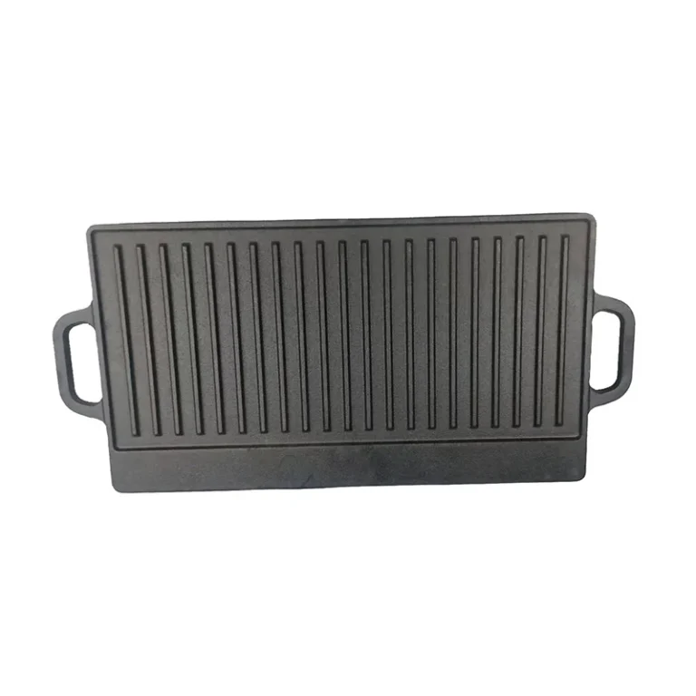 Loop-handle cast iron griddle plate with ribbed cooking face