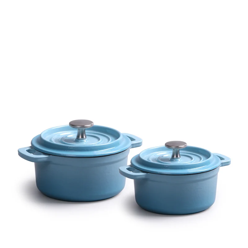 Light blue 10 cm enameled cast iron mini cocottes