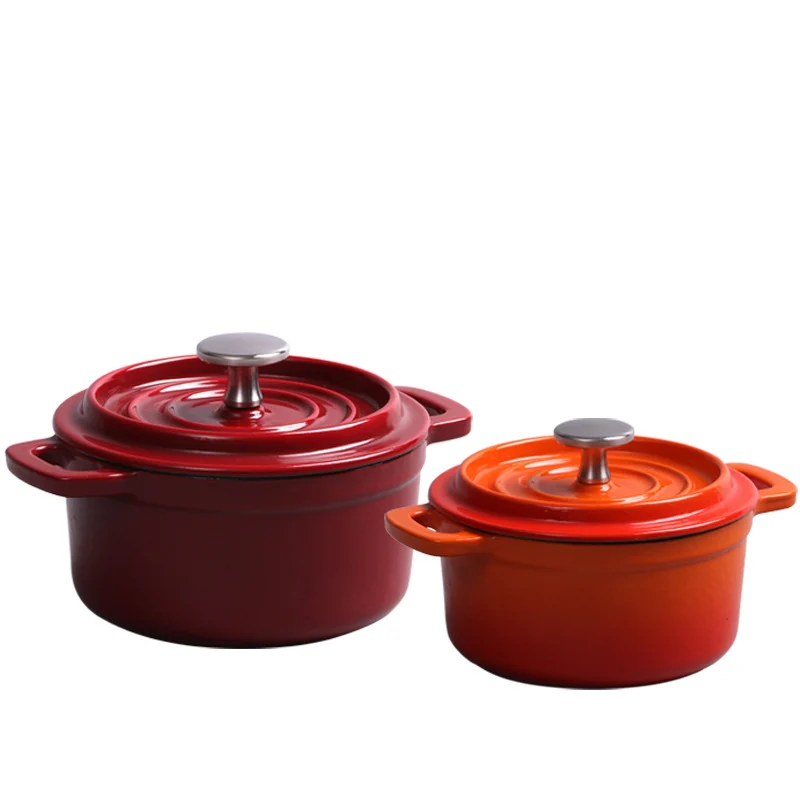 Pair of enameled cast iron mini cocottes with lids