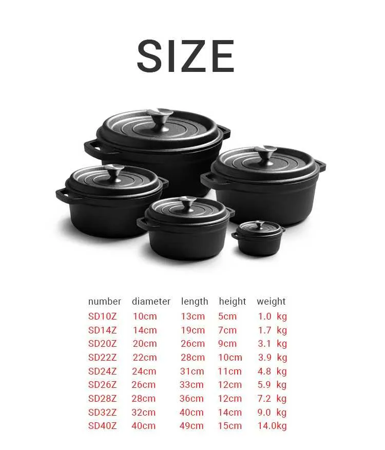 WC-CI1003 Dutch oven size chart