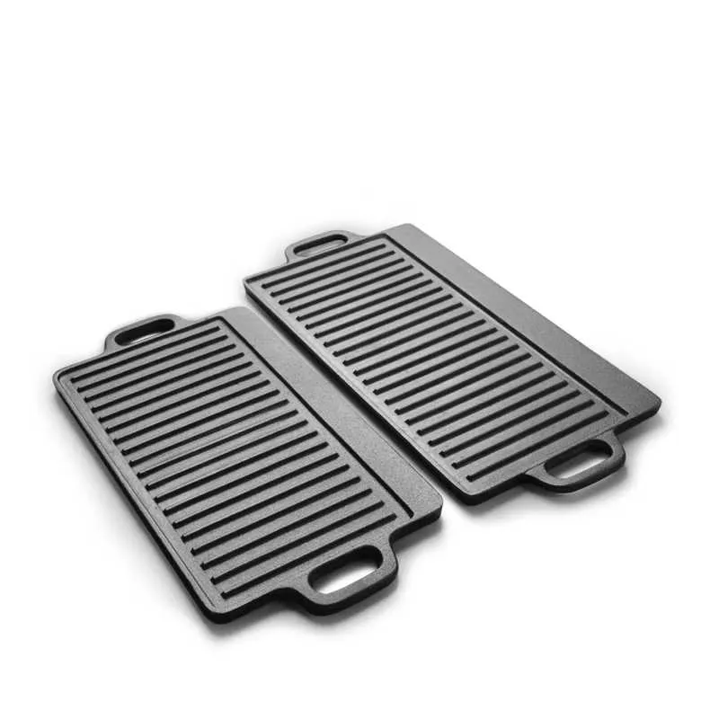 Ribbed cast iron griddle plate set