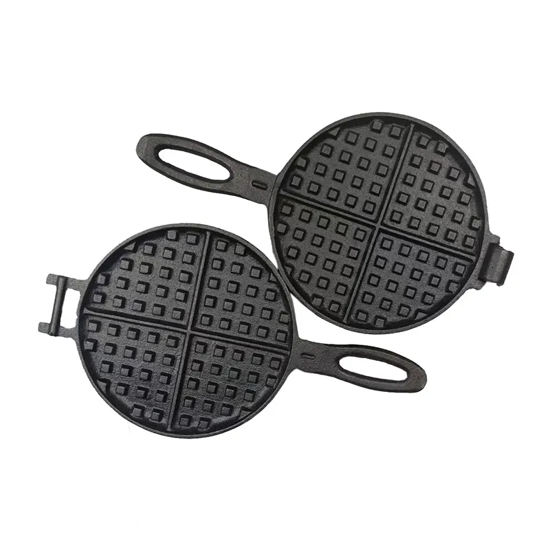 WC-CI501 open cast iron waffle maker with hinged square-grid plates