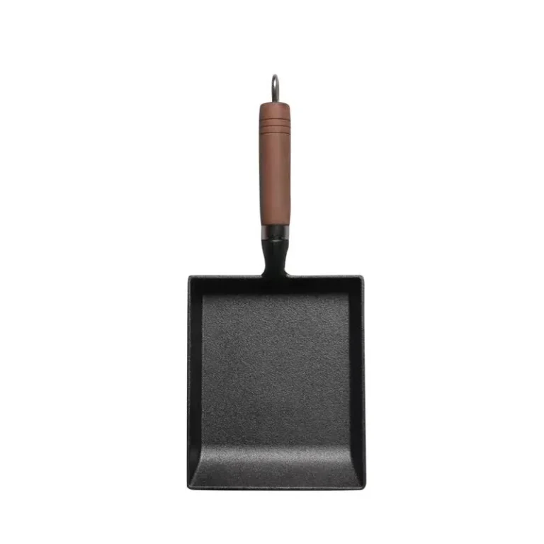WC-CI504 rectangular cast iron tamagoyaki pan with wooden handle