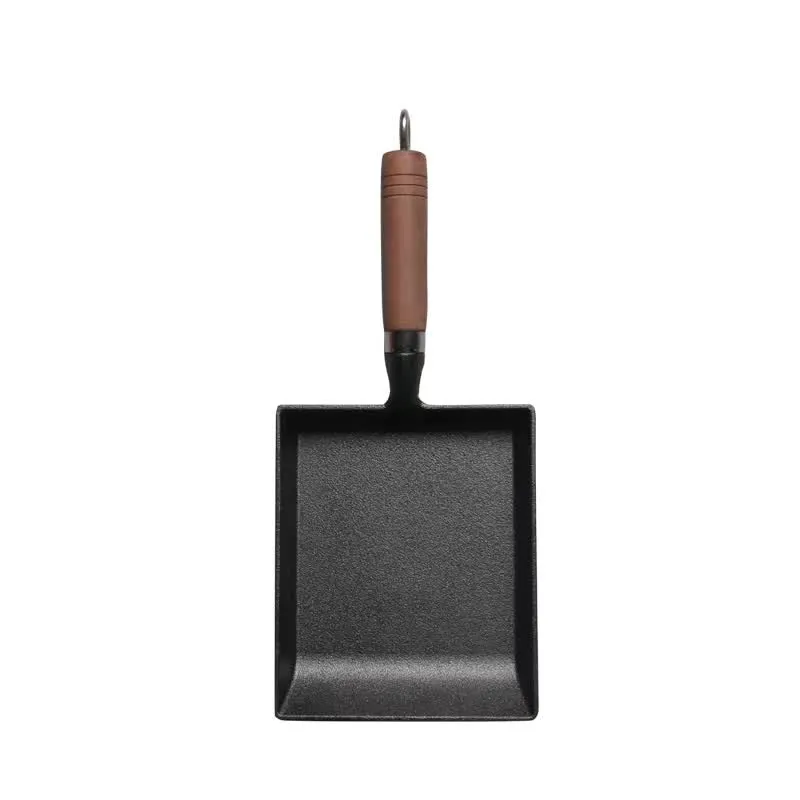 WC-CI504 rectangular cast iron tamagoyaki pan with wooden handle