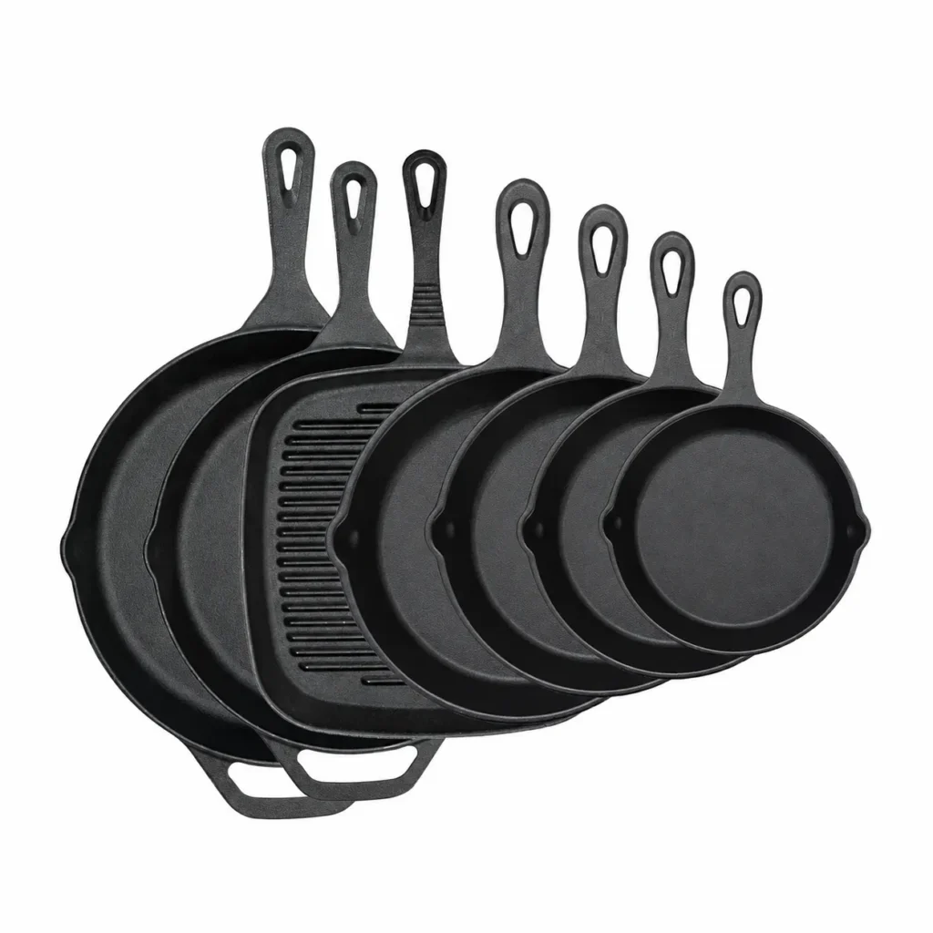 WC-CI510 cast iron skillet and grill pan assortment in multiple sizes
