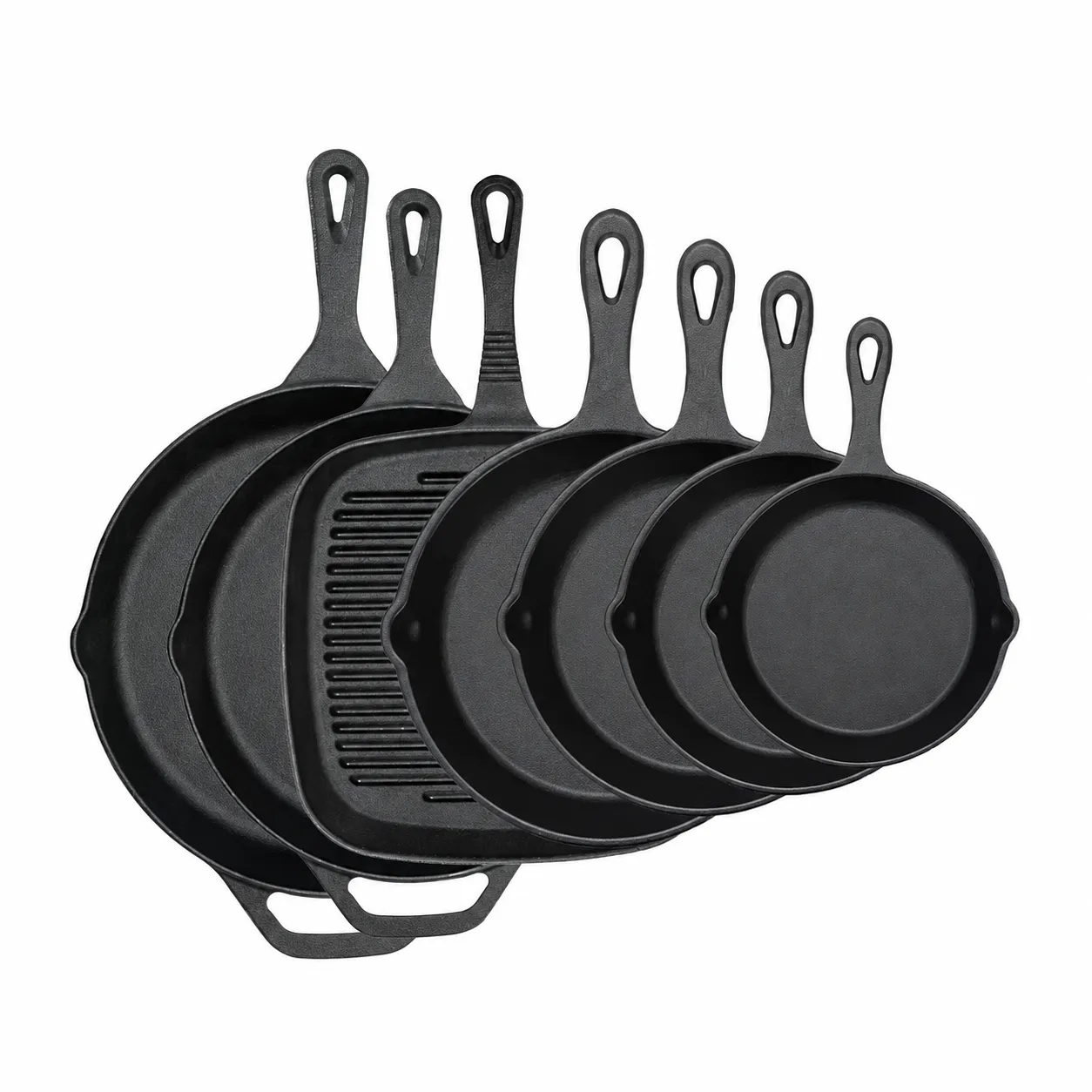 WC-CI510 cast iron skillet and grill pan assortment in multiple sizes