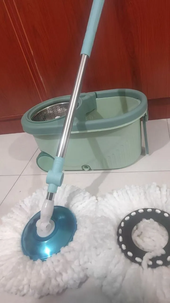 WC-MOP002 mint green spin mop bucket set with microfiber head