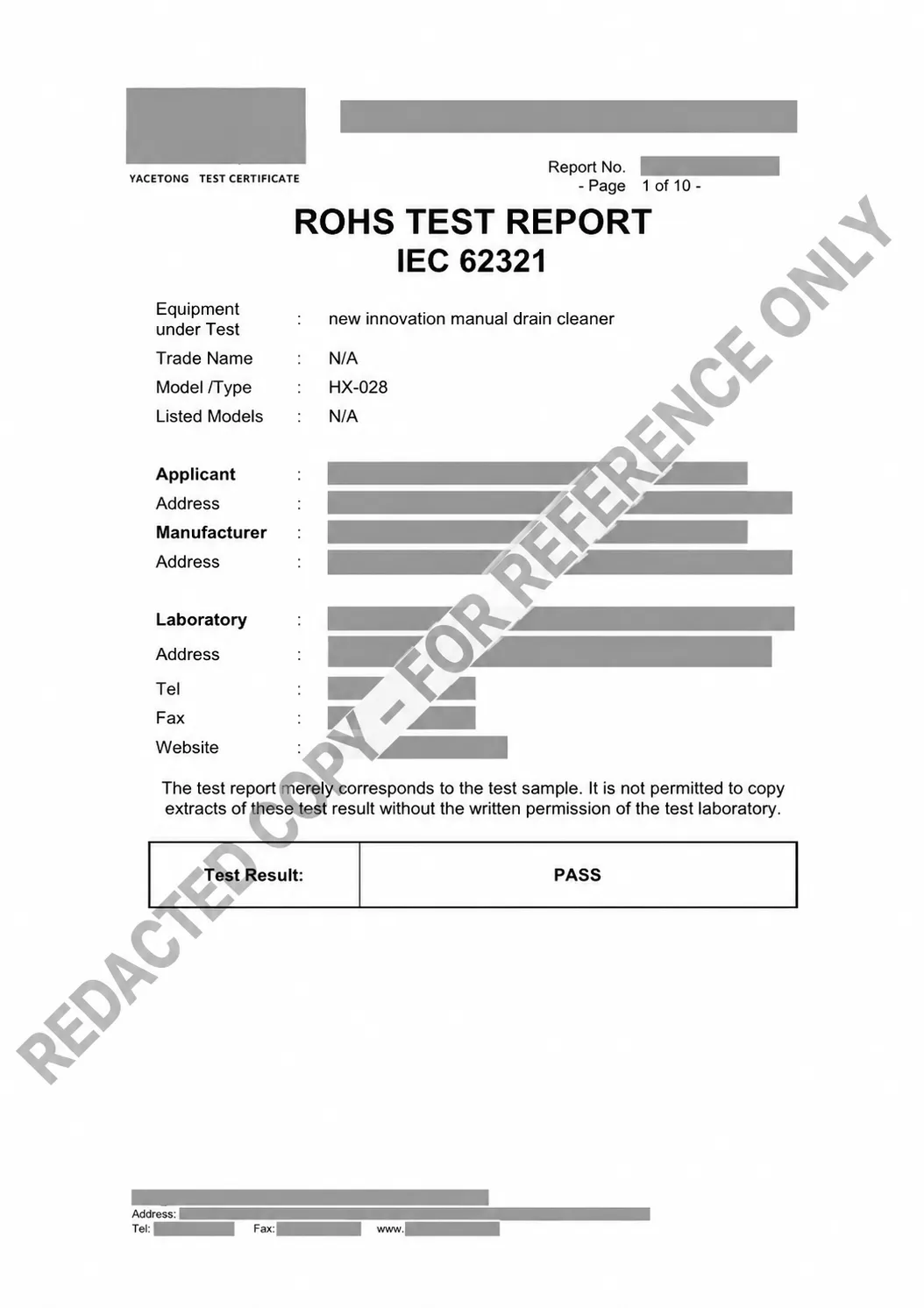 Redacted RoHS reference preview