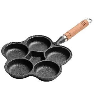 Z-078 five-cavity cast iron egg pan with wooden handle